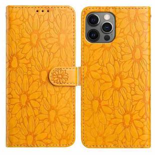 For iPhone 12 / 12 Pro Daisy Embossed Leather Phone Case(Yellow)