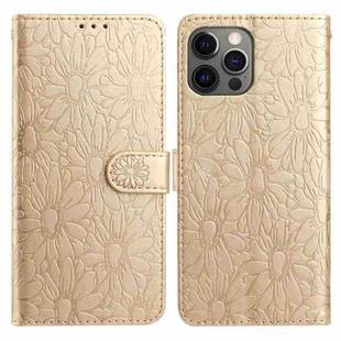 For iPhone 12 / 12 Pro Daisy Embossed Leather Phone Case(Gold)