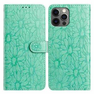 For iPhone 12 / 12 Pro Daisy Embossed Leather Phone Case(Green)