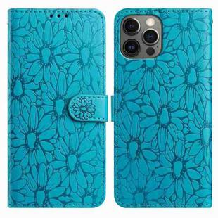 For iPhone 12 / 12 Pro Daisy Embossed Leather Phone Case(Blue)