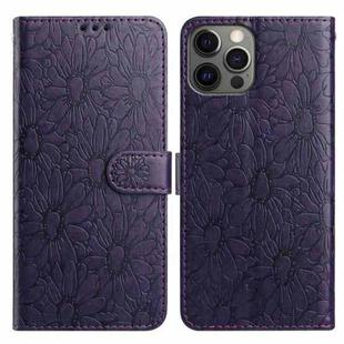 For iPhone 12 / 12 Pro Daisy Embossed Leather Phone Case(Dark Purple)