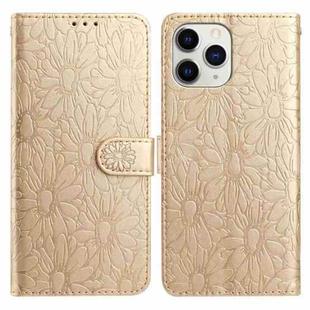 For iPhone 11 Pro Daisy Embossed Leather Phone Case(Gold)