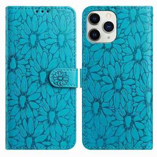For iPhone 11 Pro Daisy Embossed Leather Phone Case(Blue)