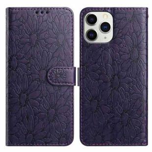 For iPhone 11 Pro Daisy Embossed Leather Phone Case(Dark Purple)