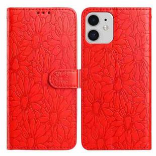 For iPhone 11 Daisy Embossed Leather Phone Case(Red)