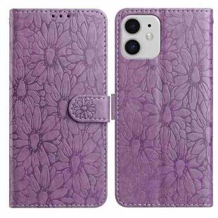 For iPhone 11 Daisy Embossed Leather Phone Case(Light Purple)