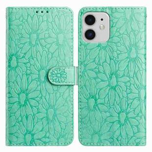 For iPhone 11 Daisy Embossed Leather Phone Case(Green)