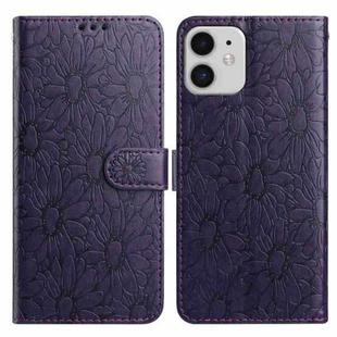 For iPhone 11 Daisy Embossed Leather Phone Case(Dark Purple)