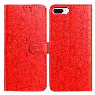 For iPhone 8 Plus / 7 Plus Daisy Embossed Leather Phone Case(Red)