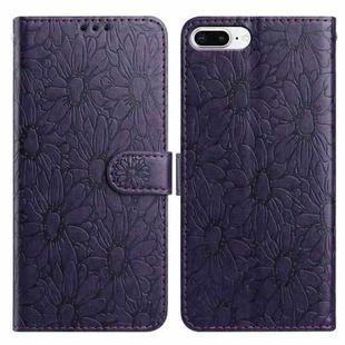 For iPhone 8 Plus / 7 Plus Daisy Embossed Leather Phone Case(Dark Purple)