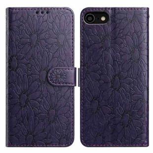 For iPhone SE 2022 / SE 2020 / 8 / 7 Daisy Embossed Leather Phone Case(Dark Purple)