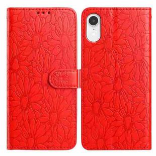 For iPhone XR Daisy Embossed Leather Phone Case(Red)
