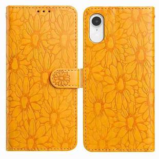 For iPhone XR Daisy Embossed Leather Phone Case(Yellow)