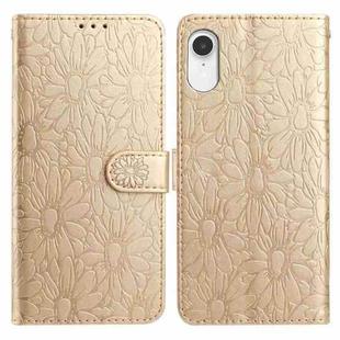 For iPhone XR Daisy Embossed Leather Phone Case(Gold)