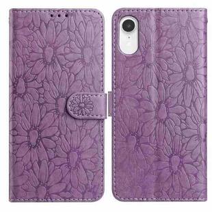 For iPhone XR Daisy Embossed Leather Phone Case(Light Purple)