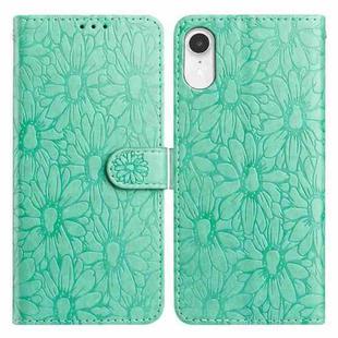 For iPhone XR Daisy Embossed Leather Phone Case(Green)