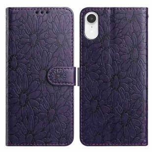 For iPhone XR Daisy Embossed Leather Phone Case(Dark Purple)