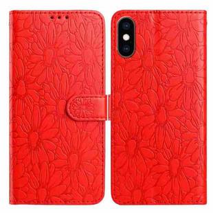 For iPhone XS Max Daisy Embossed Leather Phone Case(Red)