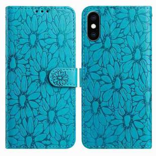 For iPhone XS Max Daisy Embossed Leather Phone Case(Blue)