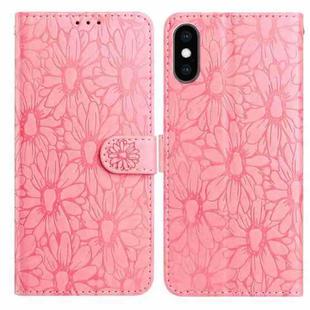 For iPhone X / XS Daisy Embossed Leather Phone Case(Pink)