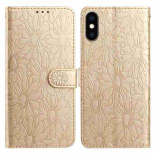 For iPhone X / XS Daisy Embossed Leather Phone Case(Gold)