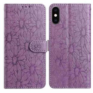 For iPhone X / XS Daisy Embossed Leather Phone Case(Light Purple)