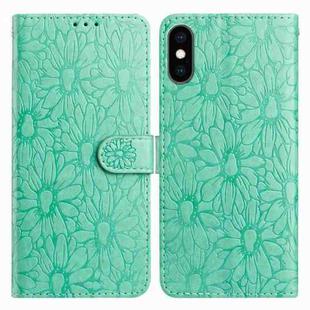 For iPhone X / XS Daisy Embossed Leather Phone Case(Green)
