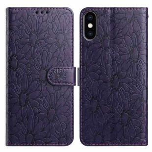For iPhone X / XS Daisy Embossed Leather Phone Case(Dark Purple)