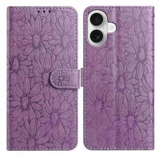 For iPhone 17 Daisy Embossed Leather Phone Case(Light Purple)