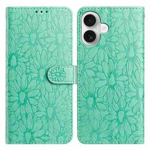 For iPhone 17 Daisy Embossed Leather Phone Case(Green)