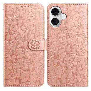 For iPhone 17 Daisy Embossed Leather Phone Case(Rose Gold)