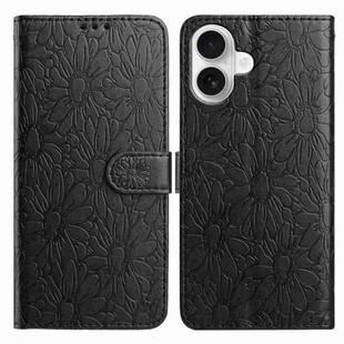 For iPhone 17 Daisy Embossed Leather Phone Case(Black)