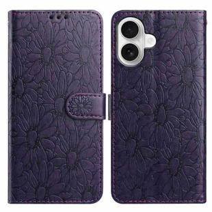 For iPhone 17 Daisy Embossed Leather Phone Case(Dark Purple)