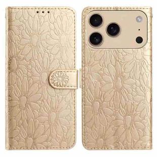 For iPhone 17 Pro Max Daisy Embossed Leather Phone Case(Gold)