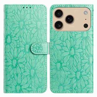 For iPhone 17 Pro Max Daisy Embossed Leather Phone Case(Green)