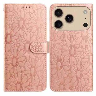 For iPhone 17 Pro Max Daisy Embossed Leather Phone Case(Rose Gold)