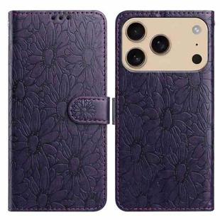 For iPhone 17 Pro Max Daisy Embossed Leather Phone Case(Dark Purple)