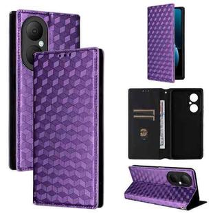 For Huawei Enjoy 80 4G Cubic Grid Texture Flip Leather Phone Case(Purple)