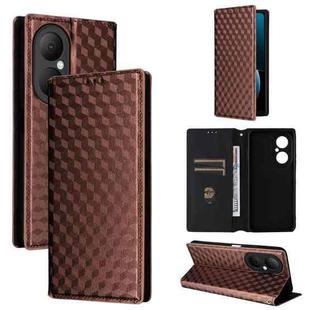 For Huawei Enjoy 80 4G Cubic Grid Texture Flip Leather Phone Case(Brown)