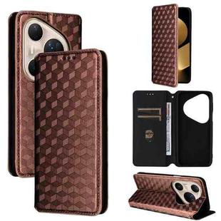 For Huawei Pura 80 Ultra 5G Cubic Grid Texture Flip Leather Phone Case(Brown)