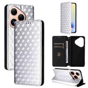 For Huawei Pura 80 5G Cubic Grid Texture Flip Leather Phone Case(Silver)