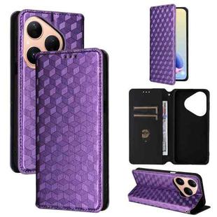For Huawei Pura 80 5G Cubic Grid Texture Flip Leather Phone Case(Purple)