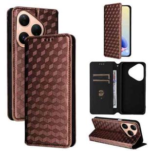 For Huawei Pura 80 5G Cubic Grid Texture Flip Leather Phone Case(Brown)