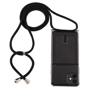 For iPhone 12 mini Transparent TPU Protective Case with Lanyard & Card Slot(Black)