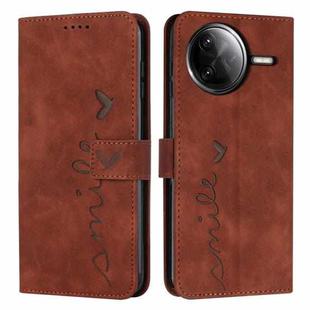 For Xiaomi Poco F7 Pro / Poco F7 Ultra Skin Feel Heart Embossed Leather Phone Case with Long Lanyard(Brown)