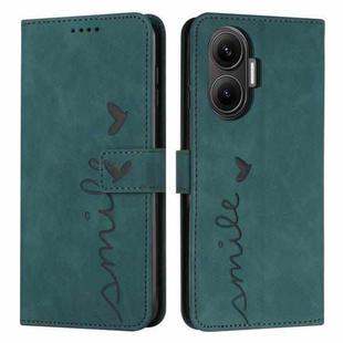 For Xiaomi Poco F7 Skin Feel Heart Embossed Leather Phone Case with Long Lanyard(Green)
