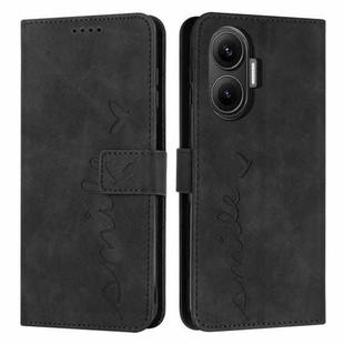 For Xiaomi Poco F7 Skin Feel Heart Embossed Leather Phone Case with Long Lanyard(Black)