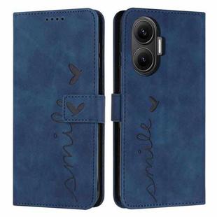 For Xiaomi Poco F7 Skin Feel Heart Embossed Leather Phone Case with Long Lanyard(Blue)