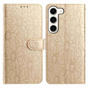For Samsung Galaxy S23+ 5G Daisy Embossed Leather Phone Case(Gold)