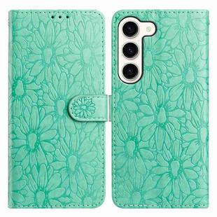 For Samsung Galaxy S23+ 5G Daisy Embossed Leather Phone Case(Green)